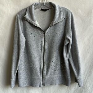 Onque Casual gray velour zip-up jacket with bling, size L
